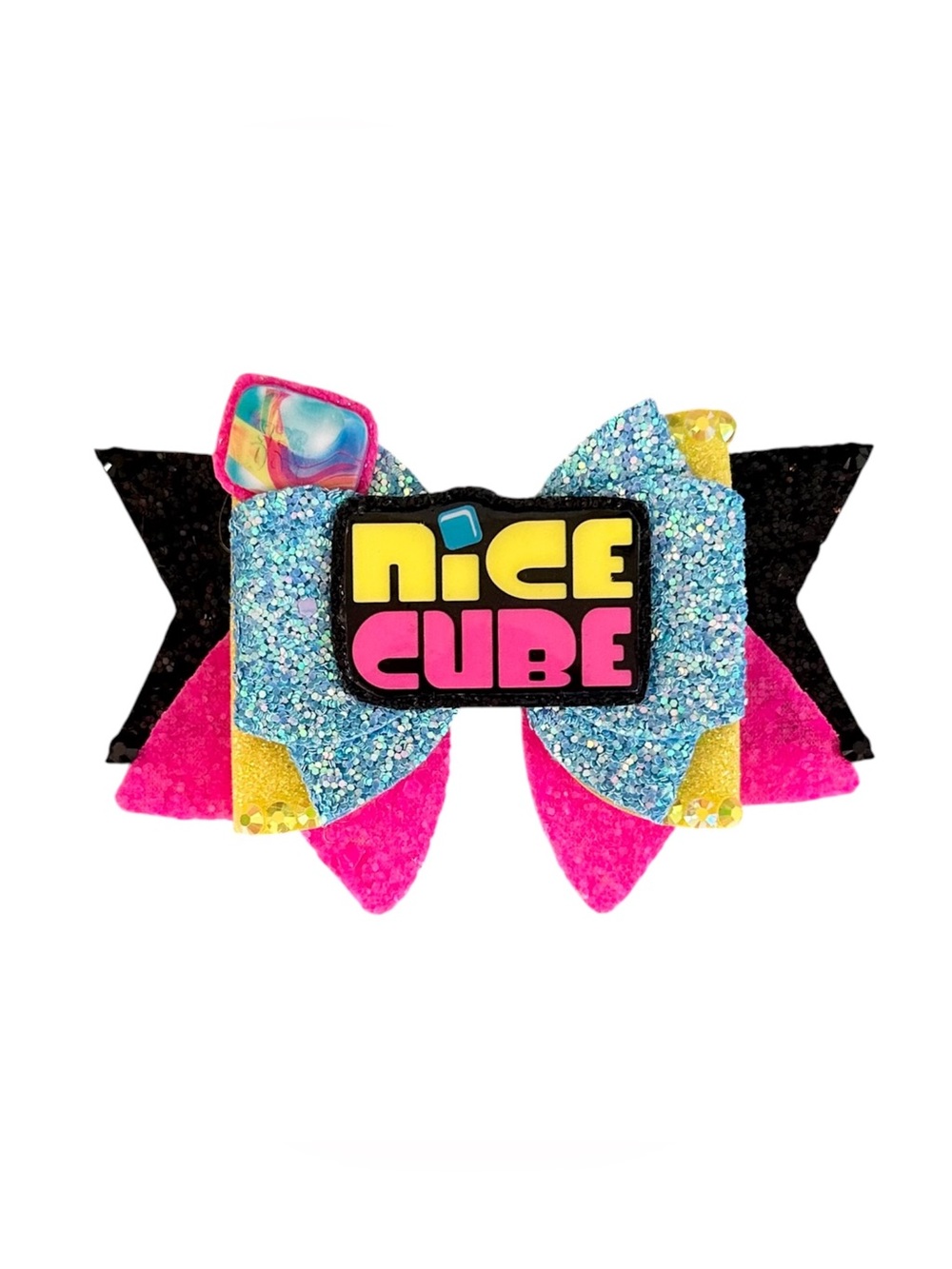 Needoh Nice Cube Glitter Bow Hair Clip - Pink, Blue, Yellow